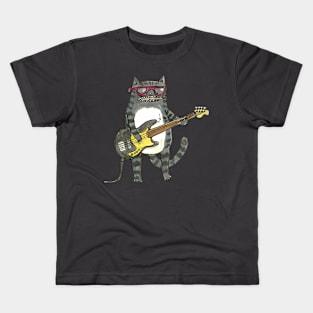 This Cat is jammin' on a bass guitar Kids T-Shirt